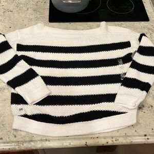 Lauren Ralph Lauren Black & White Stripe Boat Neck Sweater sz L NWT
